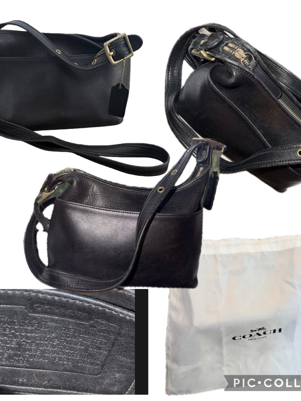 Vintage Coach Black Leather Small Shoulder Bag